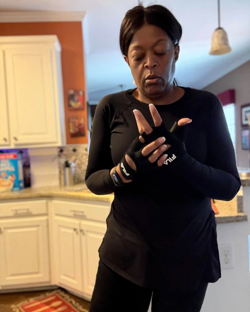 Patricia gearing up for a morning workout